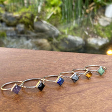 Load image into Gallery viewer, One Stackable Square Ring Mix and Match SINGLE square Gemstones Sterling Silver band stacking ring Gemstone, small square stackable ring, gemstone rings, birthstone rings