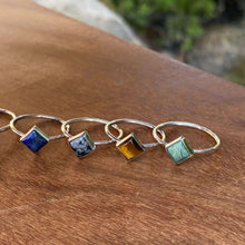 Load image into Gallery viewer, One Stackable Square Ring Mix and Match SINGLE square Gemstones Sterling Silver band stacking ring Gemstone, small square stackable ring, gemstone rings, birthstone rings