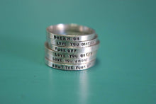 Load image into Gallery viewer, Set of 3 rings one personalized message and two gemstones sterling silver stackable stacking rings
