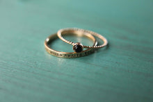 Load image into Gallery viewer, 14k solid gold ring custom stamped with your personalization. Personalized hand stamped 14k gold ring. Thin wedding band, thin gold ring.