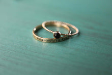 Load image into Gallery viewer, Stacking set 1 solid 14k gold gemstone band ring and 1 custom band memento personalized dainty and feminine