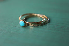 Load image into Gallery viewer, 14k solid gold ring custom stamped with your personalization. Personalized hand stamped 14k gold ring. Thin wedding band, thin gold ring.