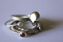 Load image into Gallery viewer, Dainty Skull Stacking Ring with Gemstones. Sterling silver gothic gemstone stacking ring. Small macabre skull ring.
