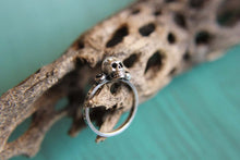 Load image into Gallery viewer, Dainty Skull Stacking Ring with Gemstones. Sterling silver gothic gemstone stacking ring. Small macabre skull ring.