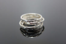 Load image into Gallery viewer, Square hammered texture band ring in Sterling Silver. Stacking ring add on.