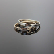 Load image into Gallery viewer, Solid 14k white gold custom hand stamped tiny band ring. Knuckle size available.