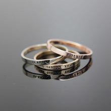 Load image into Gallery viewer, One Solid 14k Rose Gold Custom Hand Stamped Tiny Band Ring. Pink Gold Red Gold Ring. Knuckle size available.