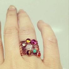 Load image into Gallery viewer, 5 Copper Gemstone Rings. Set of Stackable Gemstone Rings Copper.