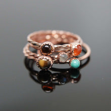 Load image into Gallery viewer, 5 Copper Gemstone Rings. Set of Stackable Gemstone Rings Copper.