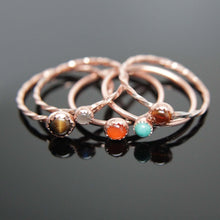 Load image into Gallery viewer, 5 Copper Gemstone Rings. Set of Stackable Gemstone Rings Copper.