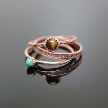 Load image into Gallery viewer, 5 Copper Gemstone Rings. Set of Stackable Gemstone Rings Copper.
