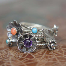 Load image into Gallery viewer, Delicate Rose Leaf Stacking Ring. Sterling silver leaf stacking ring. Springtime jewelry.