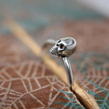 Load image into Gallery viewer, Dainty little skull stacking ring. Sterling silver skull ring. Sterling silver skull stacking ring.