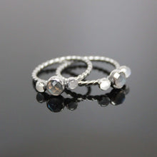 Load image into Gallery viewer, Triple gemstone stacking band. Three gemstones on a textured ring in sterling silver.