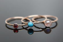 Load image into Gallery viewer, Three 14k rose gold gemstone stacking rings set. Custom band set of 3 rings gemstone stacking rings.