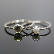 Load image into Gallery viewer, Choose your gemstone. Two 14k white gold gemstone stacking rings set. Custom band set of 2 rings gemstone stacking rings.