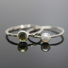 Load image into Gallery viewer, Three 14k white gold gemstone stacking rings set. Custom band set of 3 rings gemstone stacking rings.