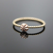 Load image into Gallery viewer, Cherry Blossom Bud Ring in 14k Gold. Simple stacking ring in 14k rose gold, yellow gold, white gold. Thin gold stacking ring.