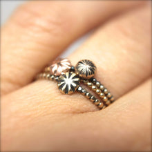 Load image into Gallery viewer, Cherry Blossom Bud Ring in 14k Gold. Simple stacking ring in 14k rose gold, yellow gold, white gold. Thin gold stacking ring.