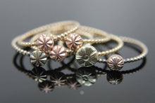 Load image into Gallery viewer, Three Cherry Blossom Rings in 14k Gold. Simple stacking ring in 14k rose gold, yellow gold, white gold, green gold. Thin gold stacking ring.
