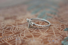 Load image into Gallery viewer, Delicate Little Dragonfly Stacking Ring. Sterling silver damselfly ring. Springtime insect ring.