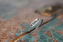 Load image into Gallery viewer, Dainty Little Safety Pin Stacking Ring. Punk rock sterling silver safety pin ring. New baby expectant mother jewelry push present.