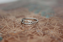 Load image into Gallery viewer, Dainty Little Safety Pin Stacking Ring. Punk rock sterling silver safety pin ring. New baby expectant mother jewelry push present.