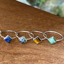 Load image into Gallery viewer, One Stackable Square Ring Mix and Match SINGLE square Gemstones Sterling Silver band stacking ring Gemstone, small square stackable ring, gemstone rings, birthstone rings