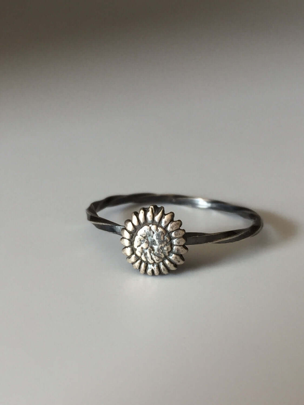 Sunflower Stacking Ring. Sterling silver stacker jewelry mix and match. Hippie flower child jewelry.
