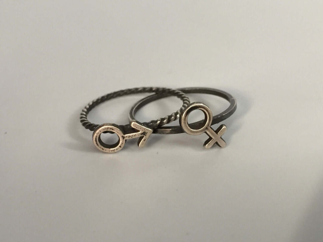 Male or Female Stacking Ring. Sterling silver stacker jewelry mix and match. Gender sex symbol jewelry.