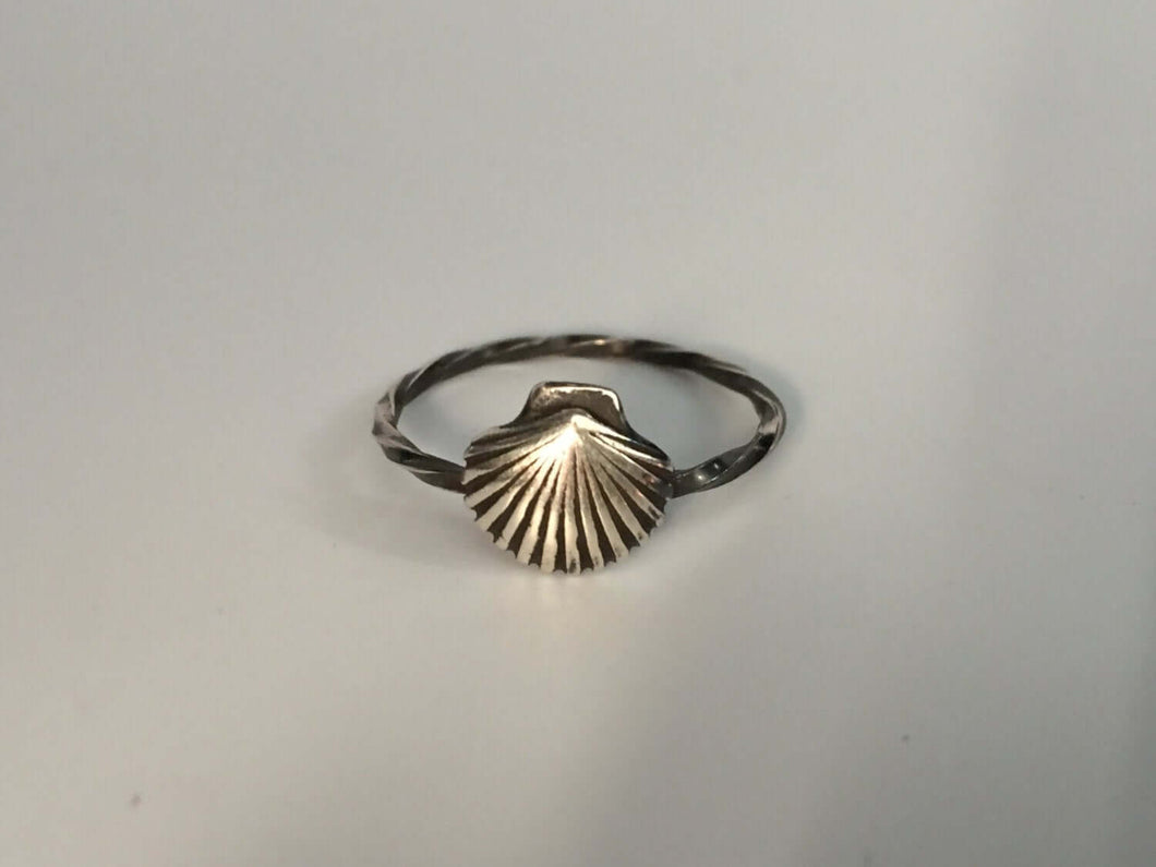 Sea Shell Stacking Ring. Sterling silver stacker jewelry mix and match. Scalloped sea shell seashell ocean beach surfer jewelry.