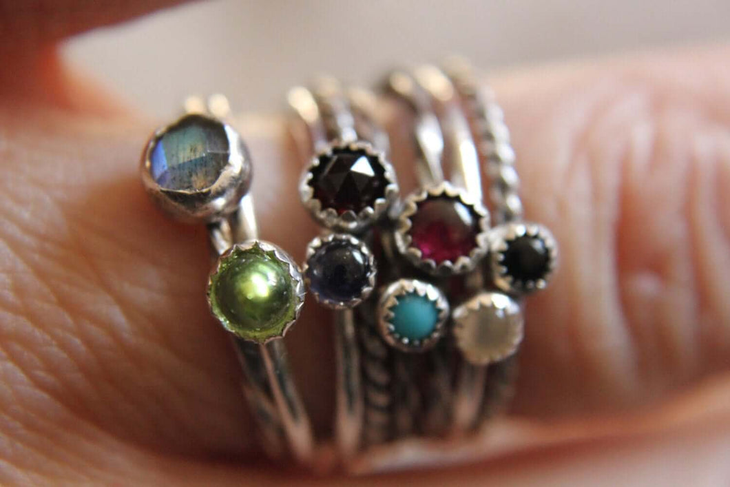 Set of 5 Gemstone Stackable Rings Mix and Match Sterling Silver
