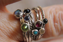 Load image into Gallery viewer, Mixed Set. 3 Stones and 2 Plain Bands Set of 5 Stackable Rings Mix and Match Gemstone Sterling Silver
