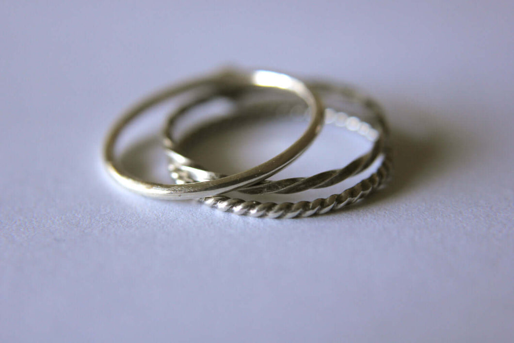Set of 3 Textured Band Stackable Rings Mix and Match Sterling Silver