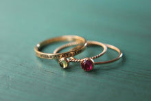 Load image into Gallery viewer, 2 solid 14k gold gemstone stacking rings and custom band set of 3 rings
