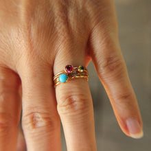 Load image into Gallery viewer, Three 14k rose gold gemstone stacking rings set. Custom band set of 3 rings gemstone stacking rings.
