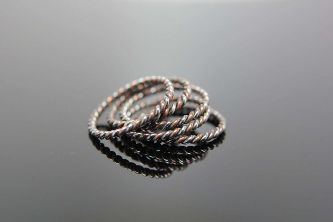 One Mixed Twist Band in Sterling Silver and Copper. Stacking Rings.