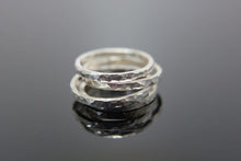 Load image into Gallery viewer, Square hammered texture band ring in Sterling Silver. Stacking ring add on.
