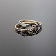 Load image into Gallery viewer, Solid 14k white gold custom hand stamped tiny band ring. Knuckle size available.
