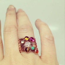 Load image into Gallery viewer, 5 Copper Gemstone Rings. Set of Stackable Gemstone Rings Copper.
