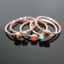 Load image into Gallery viewer, 5 Copper Gemstone Rings. Set of Stackable Gemstone Rings Copper.
