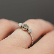 Load image into Gallery viewer, Triple gemstone stacking band. Three gemstones on a textured ring in sterling silver.
