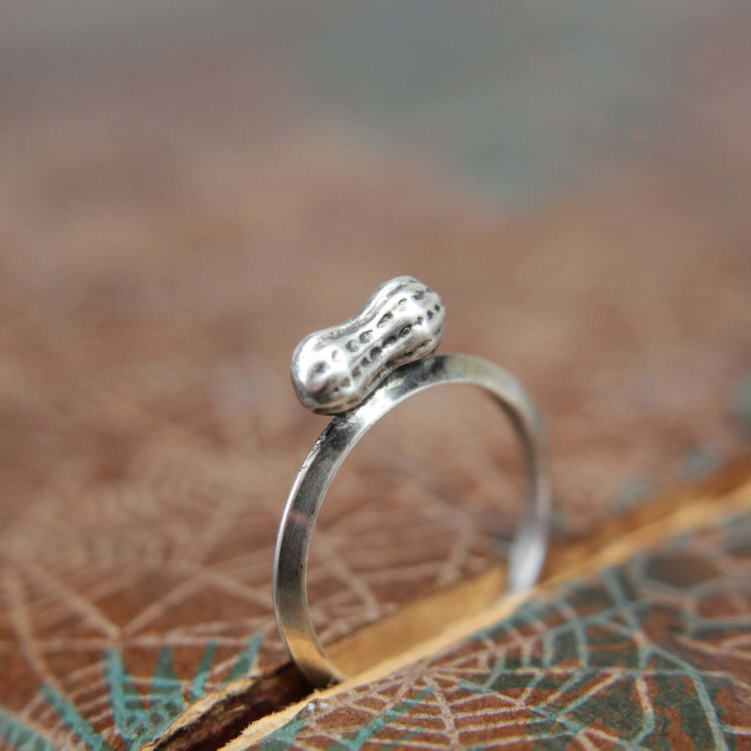 The Tiniest Peanut Mommy Ring. Sterling silver peanut stacking ring. Push present new mom gift. Expectant mother jewelry.