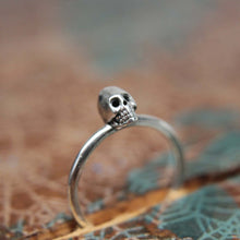 Load image into Gallery viewer, Dainty little skull stacking ring. Sterling silver skull ring. Sterling silver skull stacking ring.
