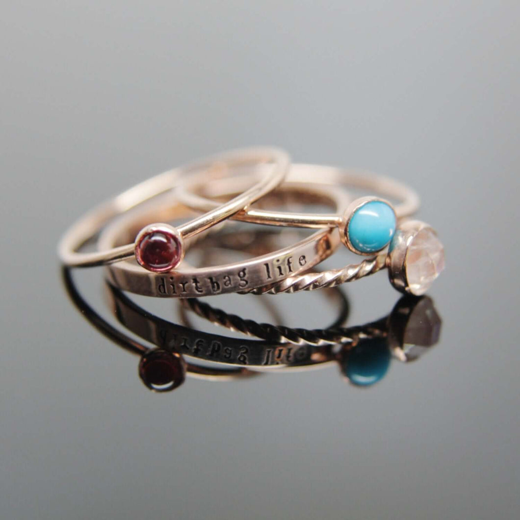 14k rose gold gemstone stacking rings set. Custom band set of 4 rings gemstone stacking rings.